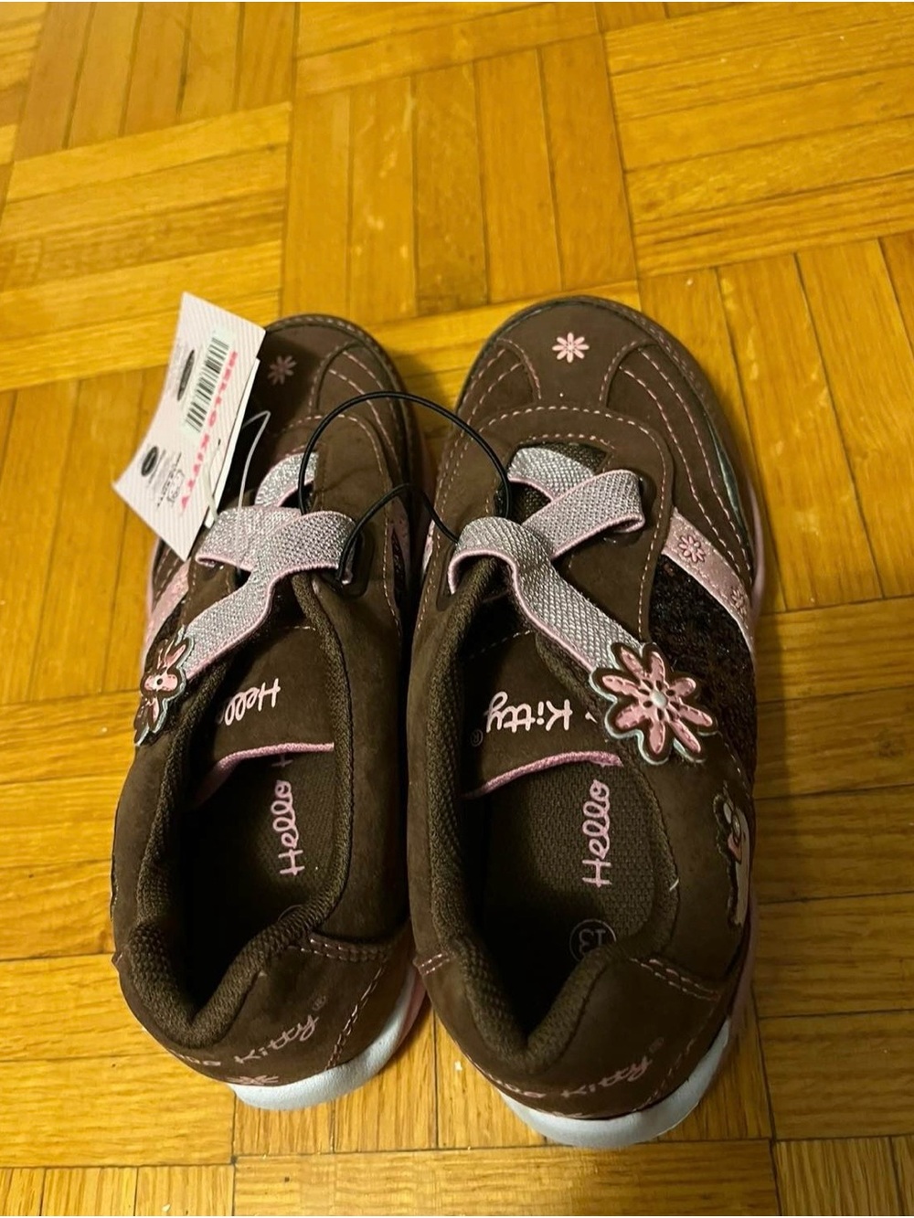2010s Hello Kitty Brown and Pink Sneakers Size 13 Kids
